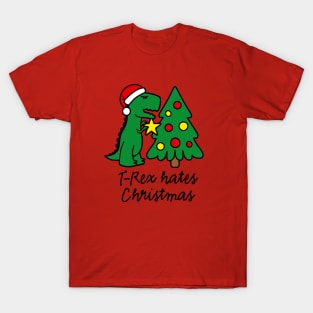 T-Rex hates Christmas decorate Christmas tree ugly sweater T-Shirt